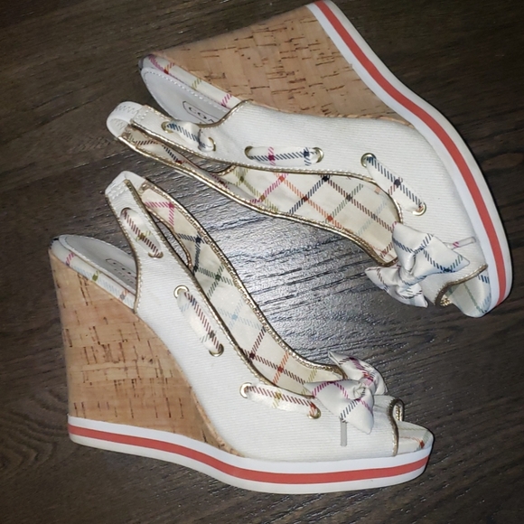 Coach Twirling Peeptoe Slingback Cork Wedge 7 - Picture 2 of 9